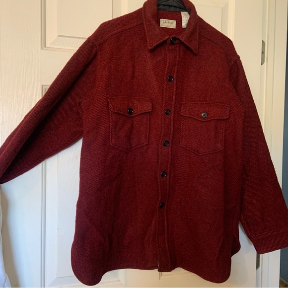 LL Bean men’s L Dark Red Button-Up Shirt Jacket, 100 % wool, vintage, outdoor - Picture 2 of 12